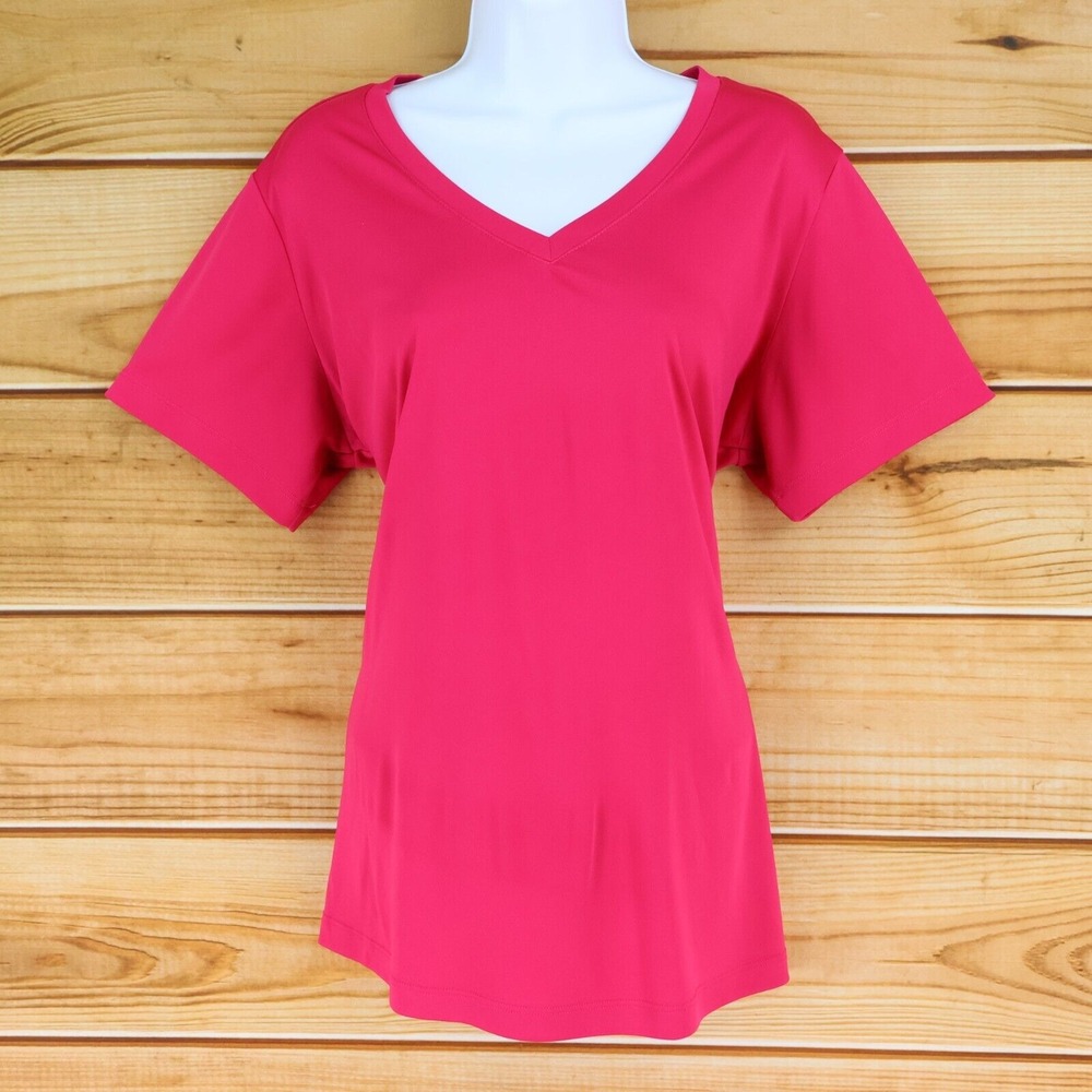 Sport-Tek Activewear T-Shirt Womens XL Pink Polyester Short Sleeves V-Neck Soft